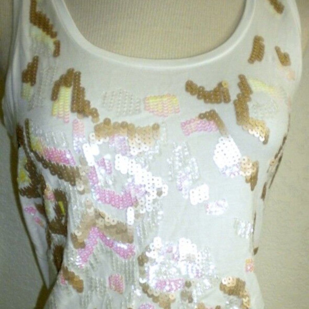 CALVIN KLEIN MS SIZES EGGSHELL / OFF WHITE SEQUIN FRONT FASHION TANK